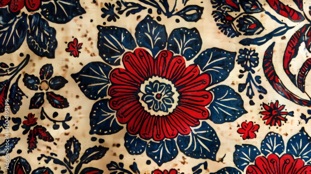 Traditional textile block print pattern like Ajrakh or Ikat, featuring abstract hand block prints, representing various cultural styles. - Traditional textile block print pattern like Ajrakh or Ikat, featuring abstract hand block prints, representing various cultural styles. -