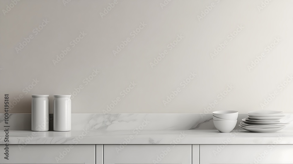 White kitchen tabletop for product presentation. Empty marble countertop. Minimalistic mockup for restaurant or beauty ad design. White kitchen tabletop for product presentation. Empty marble countertop. Minimalistic mockup for restaurant or beauty ad design.