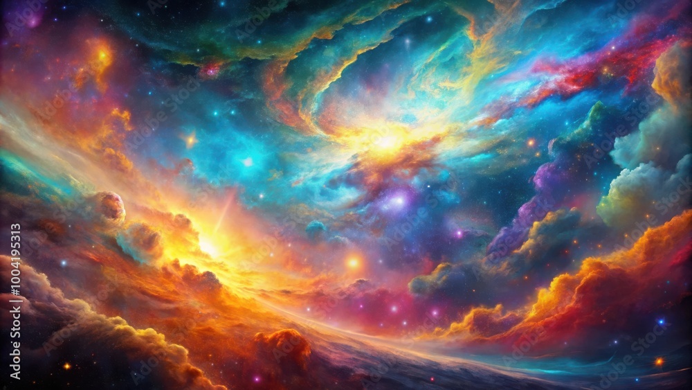 Vibrant and surreal cosmic nebula in abstract art with vivid colors