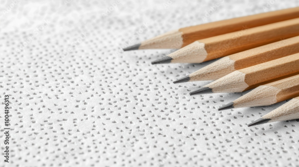 Obraz premium Minimalist paper illustration depicting an academic language test with clean lines and basic paper textures arranged on a flat background