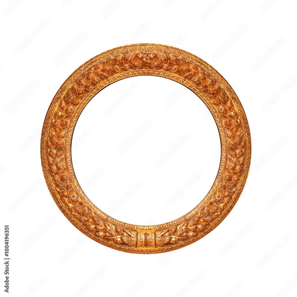 Antique round picture frame isolated on white background.