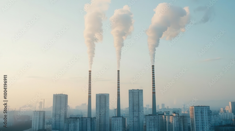 A community living in poor air quality due to pollution from nearby factories A community living in poor air quality due to pollution from nearby factories