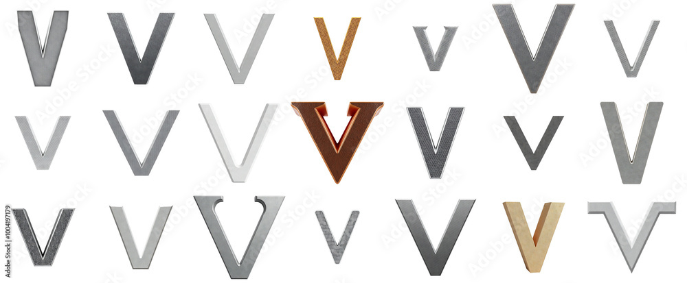 Metallic Letter V Collection with Clear Background - Isolated Design Elements Set in PNG Format Metallic Letter V Collection with Clear Background - Isolated Design Elements Set in PNG Format