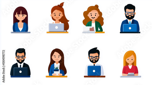 Remote work has become common practice, as shown by these diverse individuals engaged in their tasks on laptops. Each person represents unique style and approach to working from home. 