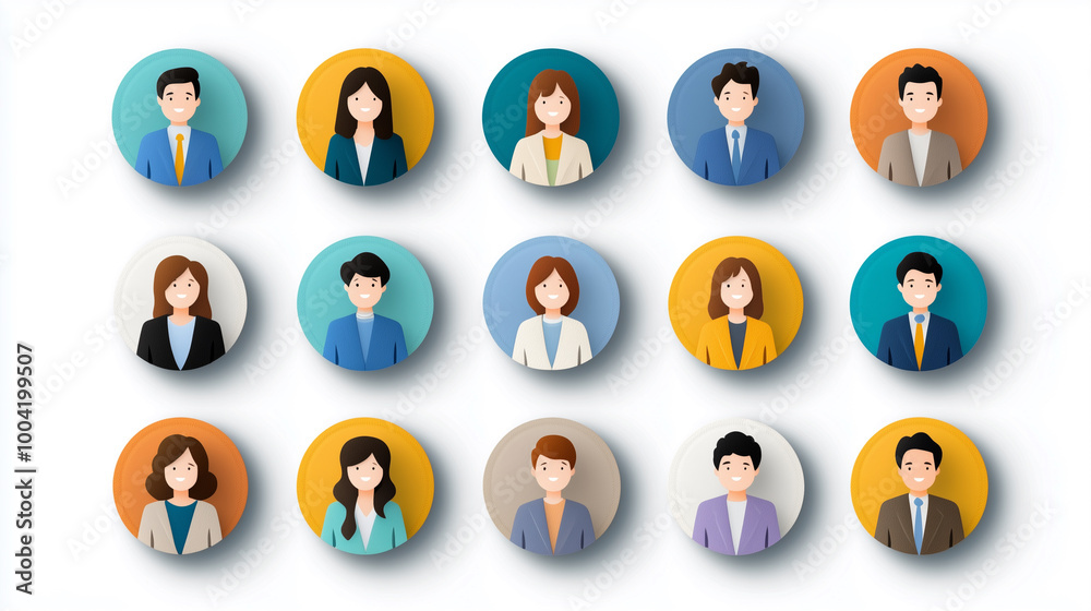 collection of diverse professional avatars representing various occupations and genders, showcasing modern and friendly design. collection of diverse professional avatars representing various occupations and genders, showcasing modern and friendly design.