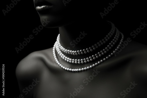 Pearl chocker on neck necklace jewelry black. photo