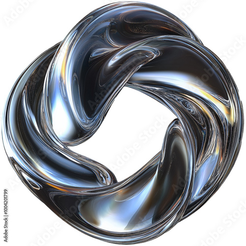 Abstract 3D glass objects in textured glass material on isolated transparent background