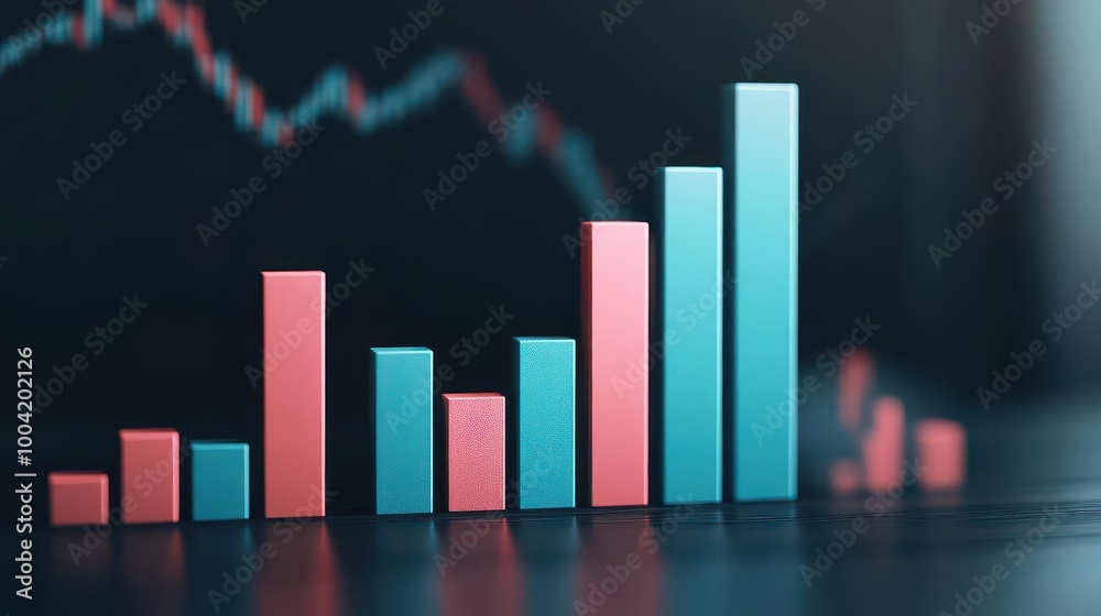 Financial bar graph, rising and falling stocks, 3D illustration