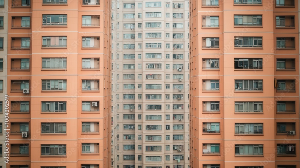 People in an overpopulated city living in cramped housing, while luxury apartments sit empty housing crisis, social inequality People in an overpopulated city living in cramped housing, while luxury apartments sit empty housing crisis, social inequality