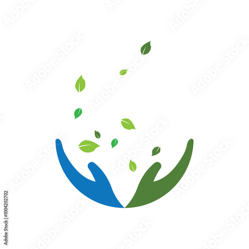 Eco care logo hand and leaf illustration