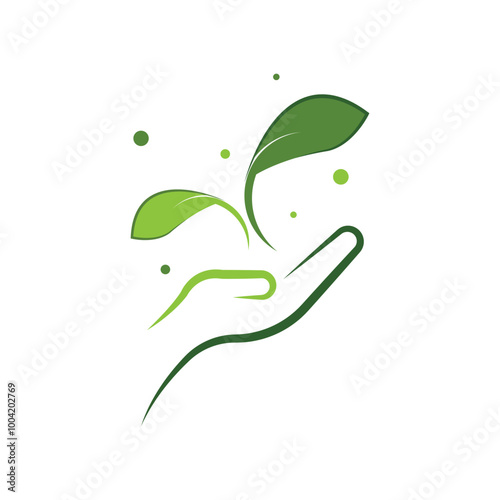 Eco care logo hand and leaf illustration