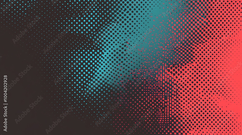 Abstract red and blue background with a polka dot pattern.