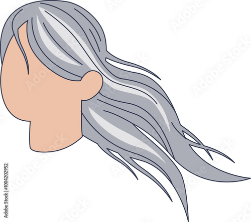 Illustration of a faceless person with flowing, blended gray hair, symbolizing confidence and grace.