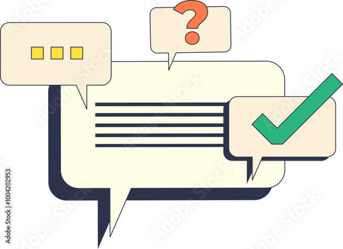 Speech bubble with smaller bubbles inside, representing communication, questions, and confirmation.