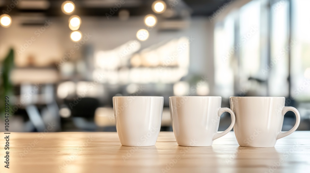 Three Coffee Cups on a Wooden Table in a Cozy Cafe Setting. AI Generated Three Coffee Cups on a Wooden Table in a Cozy Cafe Setting. AI Generated
