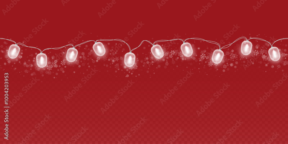 Garland of glowing bulbs isolated on red background. Fairytale Christmas led lights decoration. Vector illustration.
Garland of glowing bulbs isolated on red background. Fairytale Christmas led lights decoration. Vector illustration.