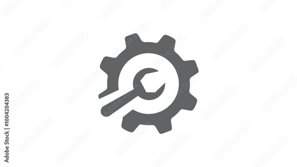Cogwheel with wrench spanner symbol animation. Animated Icon for mechanic maintenance, workshop repair tool. Or web preference setting Cogwheel with wrench spanner symbol animation. Animated Icon for mechanic maintenance, workshop repair tool. Or web preference setting