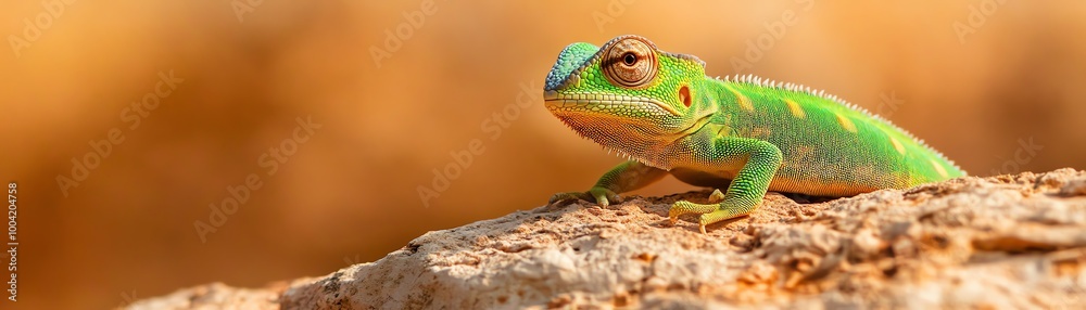 Obraz premium Green chameleon on branch