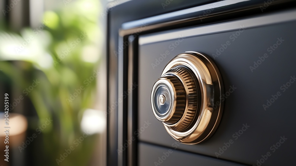 A close-up of a combination lock on a safe. A close-up of a combination lock on a safe.