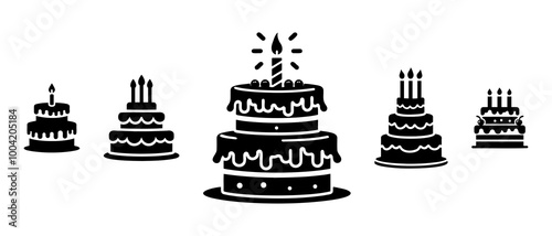 Multi tier birthday cake silhouette black filled vector Illustration icon