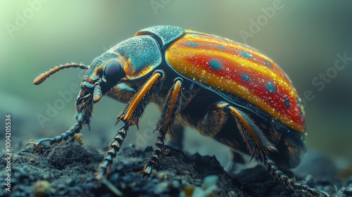 Close-up of a colorful beetle showcasing intricate details.