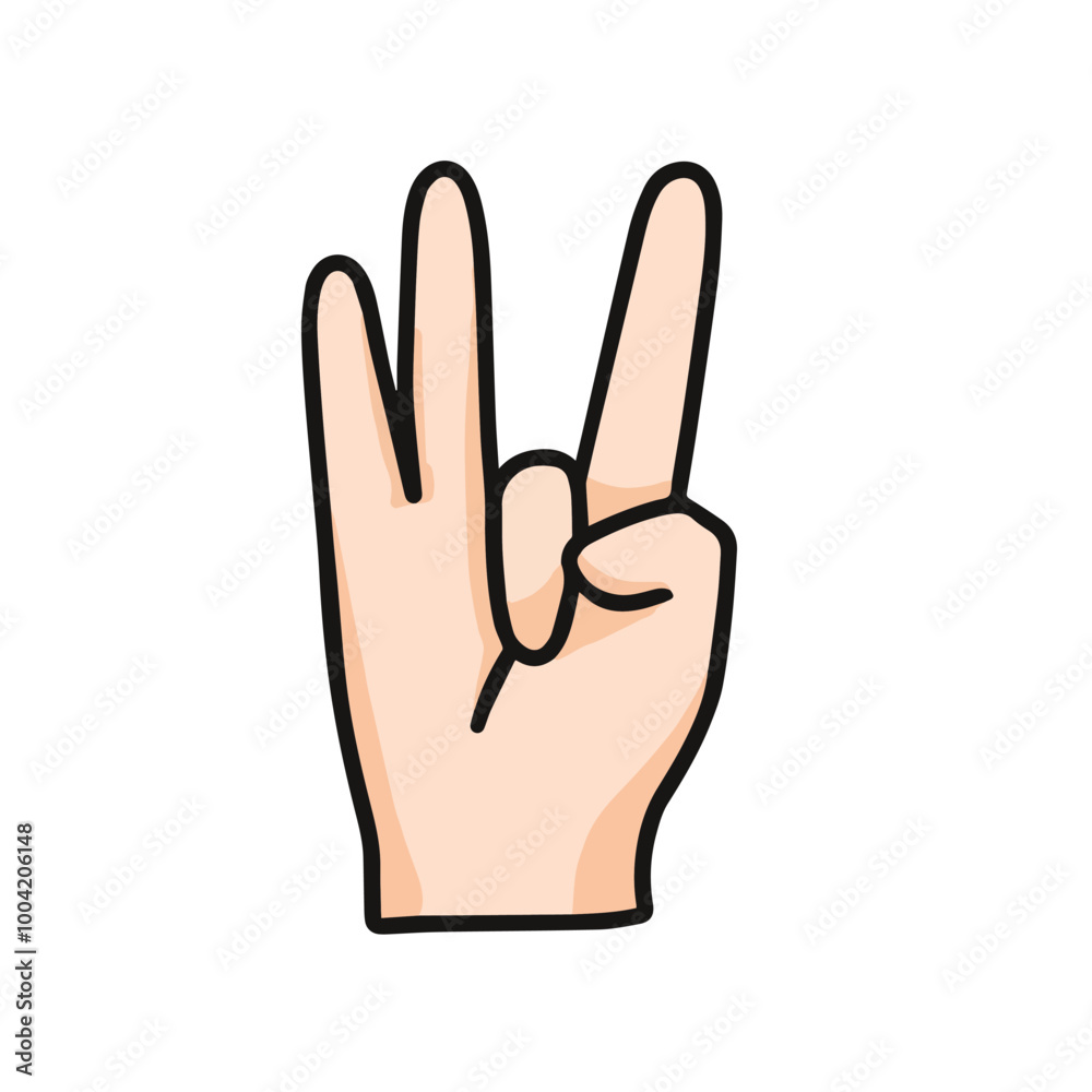 vector illustration of deaf sign language show number eight, isolated on white background