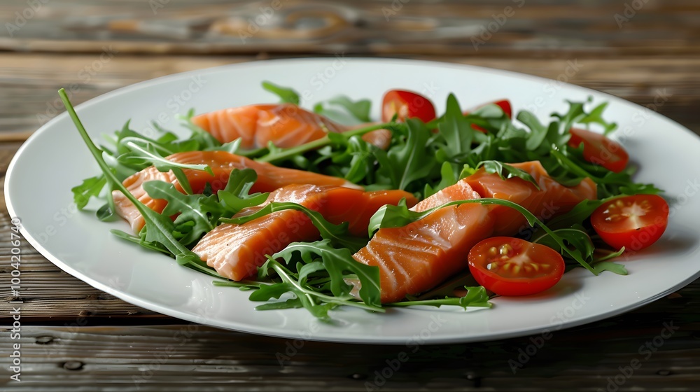 arugula salad with slices of fresh salmon arugula salad with slices of fresh salmon