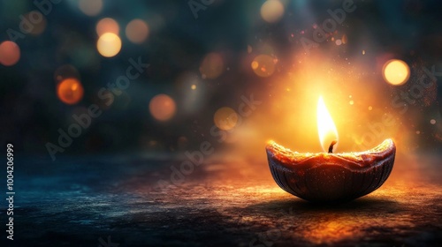 A creative Happy Diwali greeting card featuring a diya (traditional oil lamp) crafted from the famous Maharashtrian snack Chakali, with a glowing flame symbolizing warmth  photo