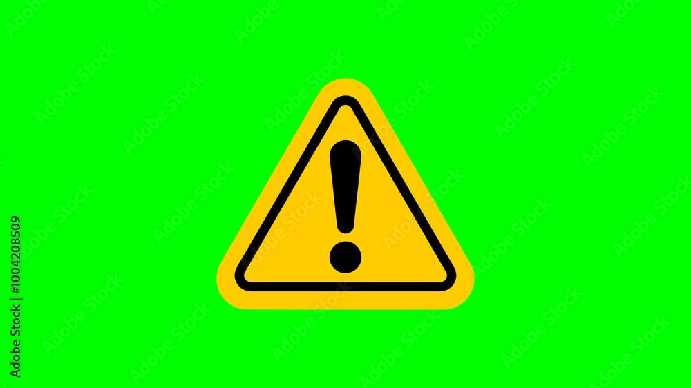 Yellow Triangle warning sign mark animated danger sign warning triangle on green screen background