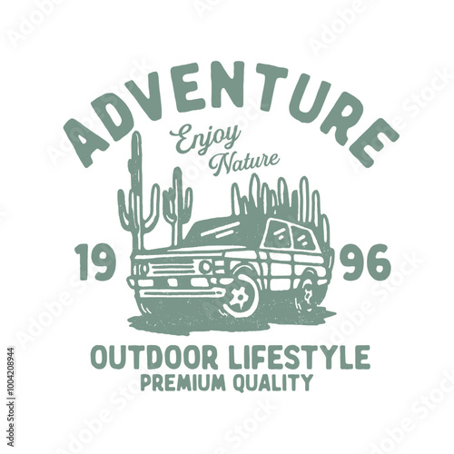 Offroad car illustration Adventure graphic Western Design cactus badge car illustration offroad graphic adventure badge