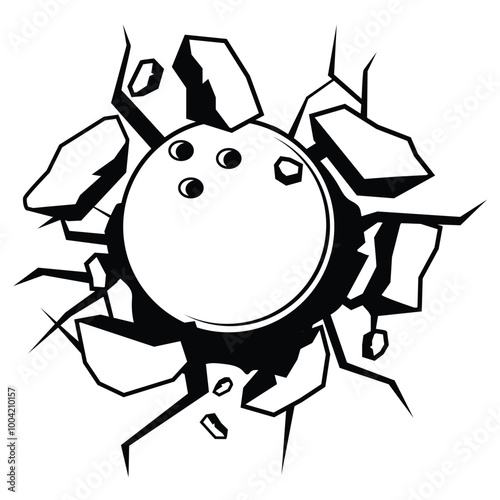 Bowling ball smashing wall vector illustration