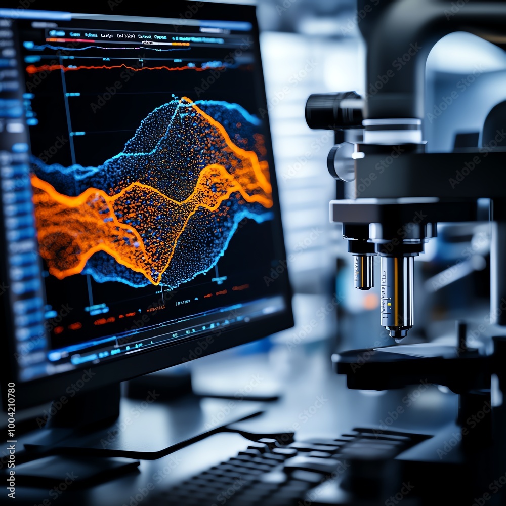 Bacterial growth curve displayed on a computer screen linked to a