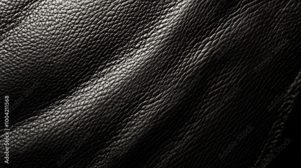 Close-up of rich, textured black leather showcasing its natural sheen and depth. Close-up of rich, textured black leather showcasing its natural sheen and depth.