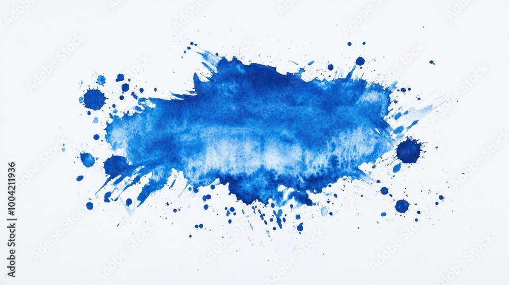 Obraz premium A vibrant blue watercolor splash with dynamic brush strokes and splatters, creating an artistic and energetic feel.