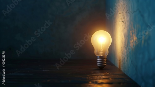 A lone light bulb illuminating a dark room.
