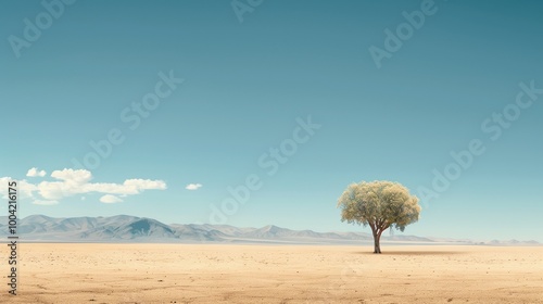 A lone tree in the middle of a vast desert.