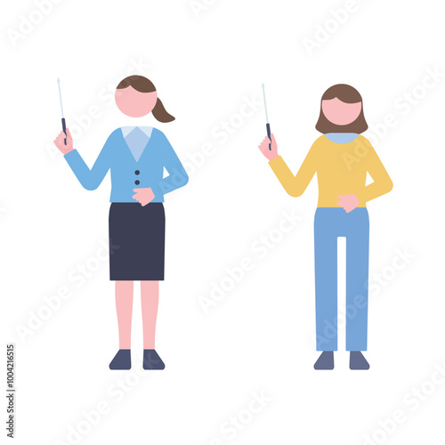 指示棒を持った女性のイラスト