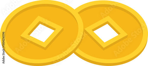 Chinese gold coin vector.
Isolated chinese copper coin vector.