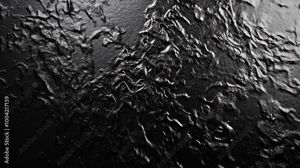 Obraz premium Abstract texture featuring a dark, glossy surface with intricate, wavy patterns.