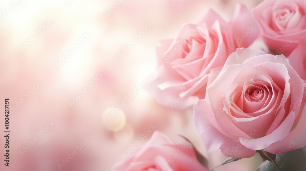 Delicate pink roses in soft focus, symbolizing love and beauty. Delicate pink roses in soft focus, symbolizing love and beauty.