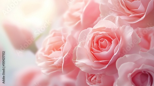 A stunning close-up of soft pink roses, exuding elegance and tranquility.