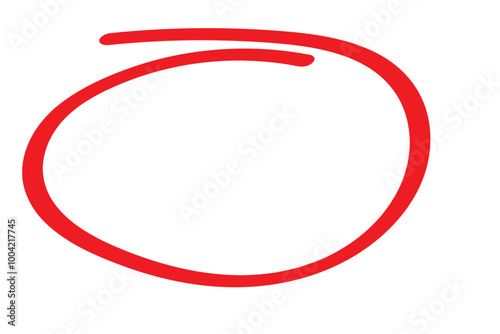 Red circle pen draw. Highlight hand drawn circle isolated on white background. Handwritten red circle. For marker pen, pencil, logo and text check. Vector illustration
