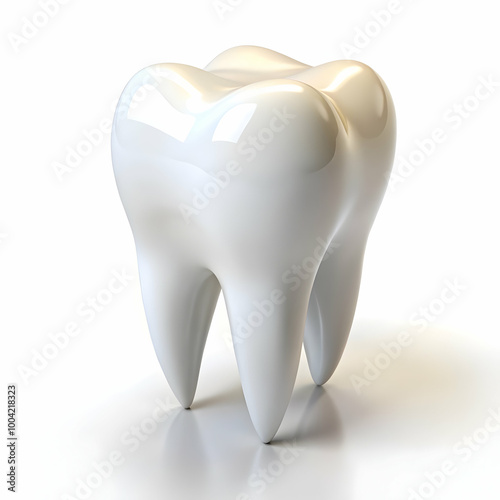 A Single Shiny White Tooth Isolated on White background