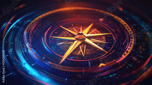 Wallpaper Mural A vibrant, digital compass design that symbolizes direction and navigation with glowing elements and intricate details. Torontodigital.ca