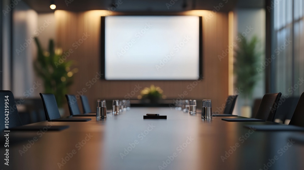 custom made wallpaper toronto digitalA modern conference room set for a meeting with a large screen and plants.
