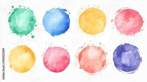 A vibrant collection of watercolor circles in various colors, perfect for creative backgrounds or artistic projects.