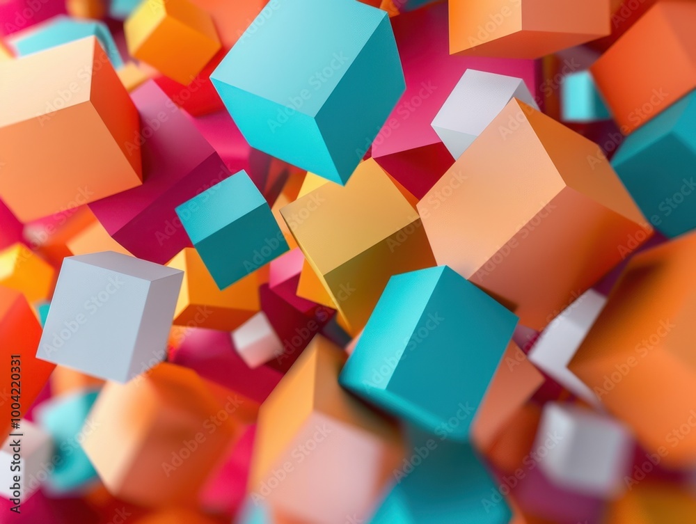 Obraz premium Colorful 3D Cubes Floating in Abstract Space