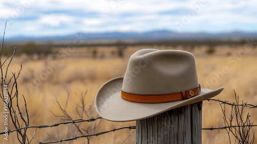A close up of Akubra hat with a wide brim
