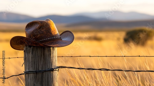 A close up of Akubra hat with a wide brim photo