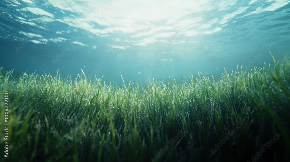 Underwater scene featuring vibrant green seagrass swaying in gentle currents, creating a serene and calming atmosphere. Underwater scene featuring vibrant green seagrass swaying in gentle currents, creating a serene and calming atmosphere.